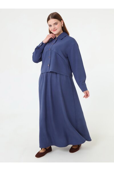 ALİA Σετ πουκάμισο και φούστα με μαλακά κουμπιά και λεπτομέρεια χρυσού κουμπιού - Μπλε ναυτικό -