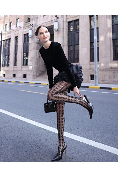 VEGAROKS Houndstooth Patterned Imported Pantyhose