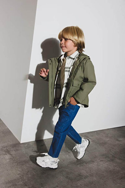 DeFacto Waterproof Khaki Baby Boy Coat with Hooded Snap Fasteners and Functional Pockets E8248A5/Kh202