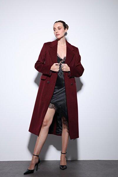 Antioch Burgundy Wool Blend Double-Breasted Women's Coat
