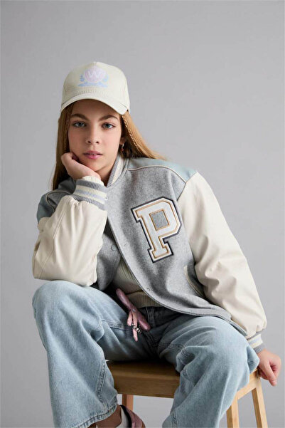 DeFacto معطف بولبر للفتيات من College Collar Back مطبوع باللون الرمادي E7027A...