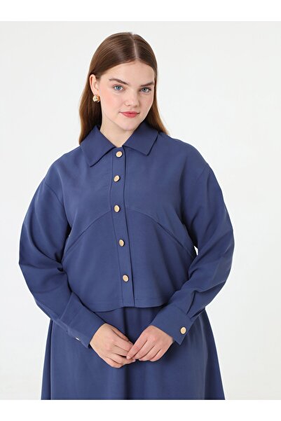 ALİA Σετ πουκάμισο και φούστα με μαλακά κουμπιά και λεπτομέρεια χρυσού κουμπιού - Μπλε ναυτικό -