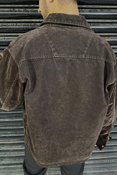 thesunfyre ΑΝΔΡΙΚΟ Καφέ oversized Premium Μπουφάν με διπλή τσέπη από βελούδο