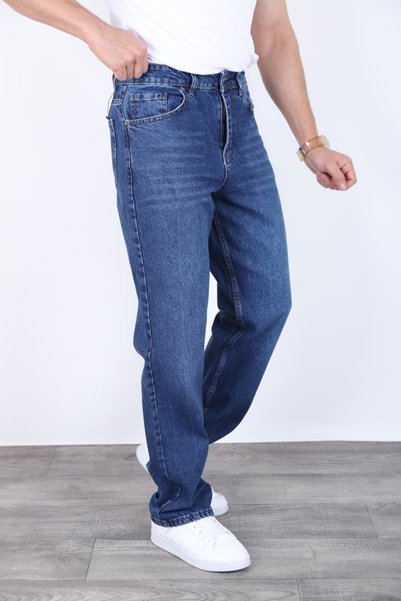blayn jeans Erkek Kobalt Mavi Baggy Kot Pantolon - Geniş Kalıp Günlük Rahat Denim Jean