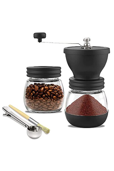 COOYA Portable Manual Coffee Grinder,Coffee Bean Tools, with Clear Glass Jars, Spoons and Brushes