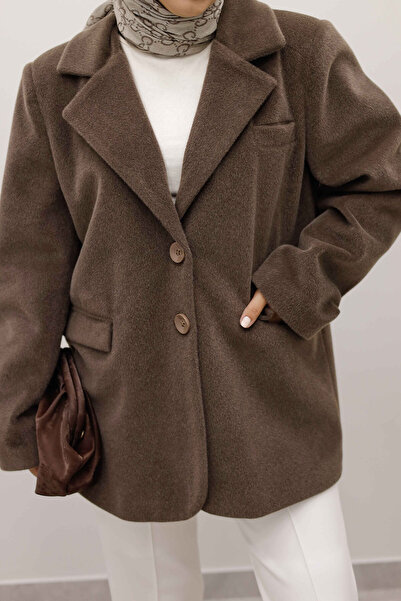 Tesettür Dünyası Double Button Alpaca Fox Jacket Tsd250244 Brown