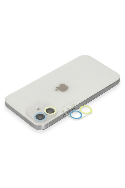 NewFace زجاج حماية لعدسة الكاميرا ملون متوافق مع هاتف iPhone 12 - أصفر-أزرق H...
