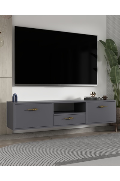 DEMONTE DECOR 1326DROPDD-32 DUVARA MONTAJ TV SEHPASI ANTRASİT-ALTIN