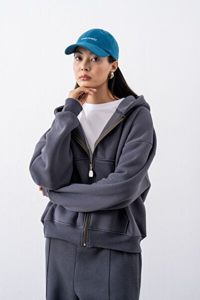 gothamvibes Women's Chill Oversized Anthracite Zippered Sweatshirt