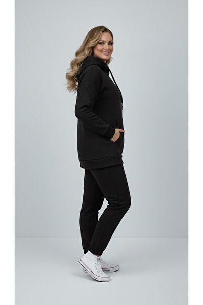 Koza Butik Women's Plus Size Long Sleeve Three Thread Sh Fleece-Lined Rubber Leggings Tracksuit Set 8230