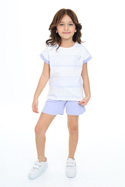 Toontoy Girl's 2-Piece Set Printed Crew Neck T-Shirt & Pocket Shorts with Ela...