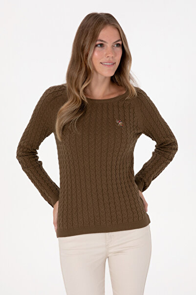 U.S. Polo Assn. Women's Khaki Crew Neck Basic Sweater 50307728-Vr027