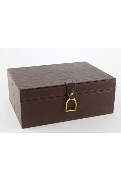 Mikasa Moor Καφέ Χρυσό Δερμάτινο Κουτί με Λαβή 30x23x12cm