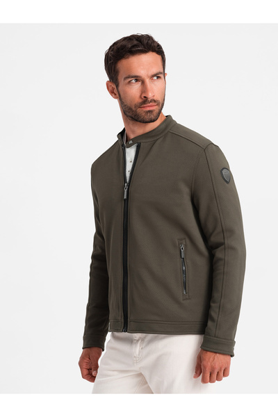 OMBRE Bikerjacke für Herren aus strukturiertem Material – Dunkeloliv OM-JANP-...