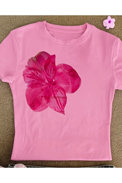 Touz Moda Μπλούζα Boy Baby Tee με Κόκκινα Λουλούδια Crop