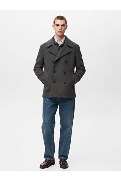 Ltb Long Sleeve Double Button Cashmere Anthracite Coat