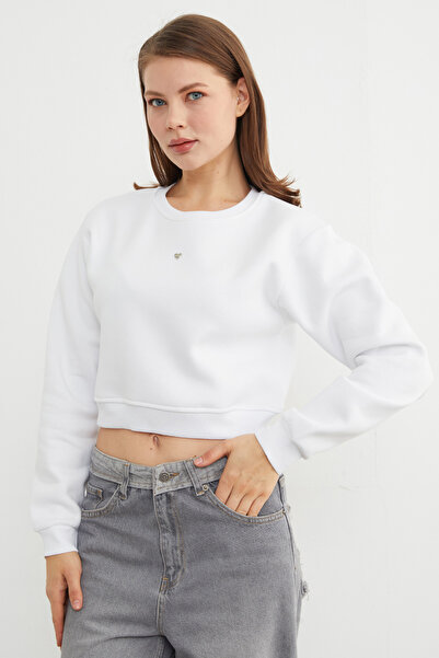 Fulla Moda 3 Thread Crop Sweatshirt with Heart Accessories