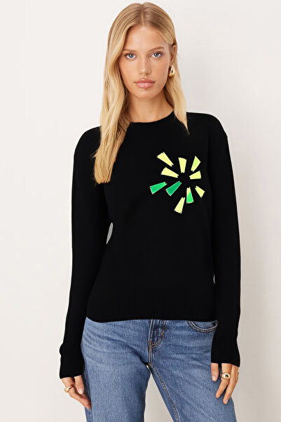armonika Women's Black Mirror Embroidered Knitwear Sweater Arm-26K136066