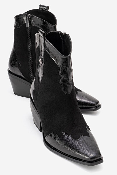 Nuvve RODEO Süet Rugan Detaylı Western Kadın Bot