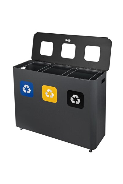 Powerx Waste bin for selective collection, paper, plastic, mixed waste, 3x60, galvanized steel, black