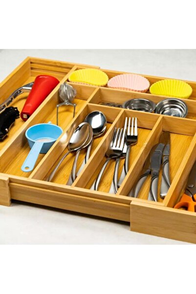 Kinghoff Bamboo cutlery box, with 8 compartments, for drawer, 52x43x5 cm