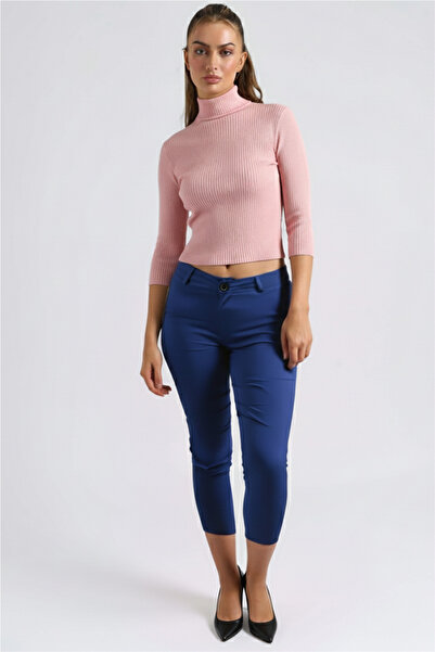 armonika Women's Blue Pocket Fabric Trousers Arm-26K136080