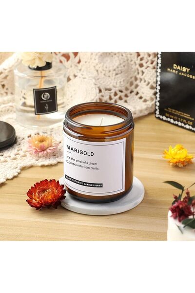 FUFU 6Pack 9oz Amber Round Glass Pot Jars - Empty Refillable Cosmetic Travel Jars with Lids