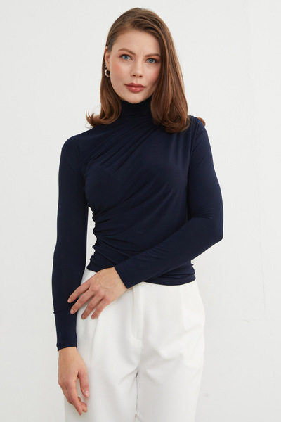 Fulla Moda Draped Turtleneck Blouse