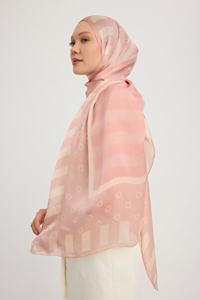 ipekistanbul Şal Janjan cu model Aurora - Geometrie ritmică - Pudră