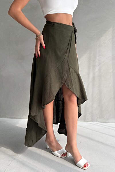 Ulino تنورة طويلة من الموسلين مع تفاصيل ربط متقاطعة عند الخصر