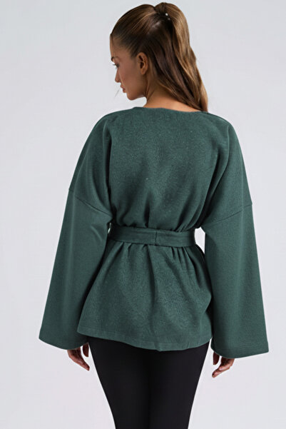 armonika Women's Emerald V-Neck Belted Cashmere Kimono Arm-26K001049