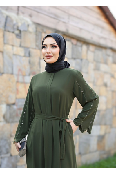 ESLEMNUR عباية بأكمام من حجر اللؤلؤ