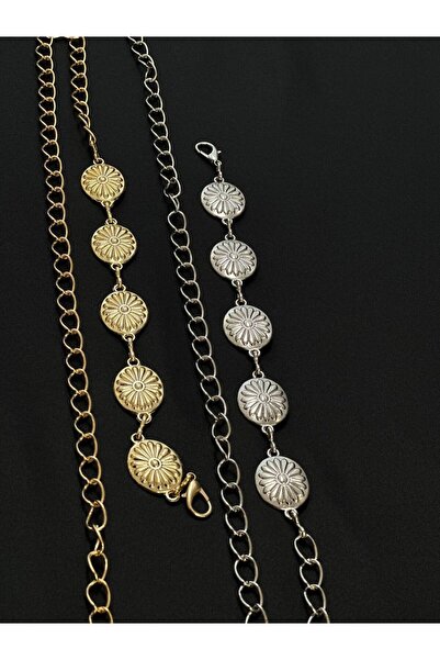 Fiori Papatya Gold Silver Detailed Women's Waist Chain Waist Belt, Dress Belt, Skirt Belt, Trouser Belt