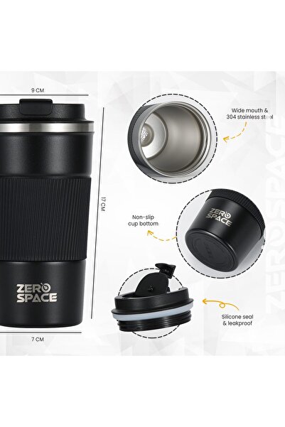 Generic ZeroSpace Travel Coffee Mug, Stainless Steel 500ml (Black)