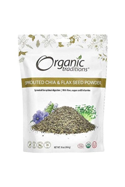 Organic Traditions مسحوق بذور الشيا والكتان المنبتة، 16 أونصة (454 جم)