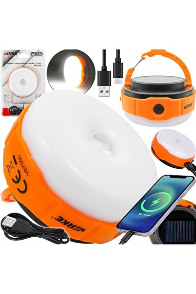 VERKE Solar workshop lamp, rechargeable, 500 Lm 2000 Mah, power bank, tourist flashlight,