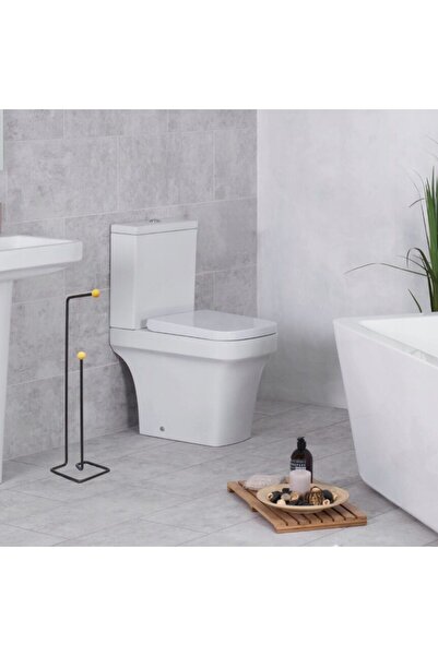 SEPIO Suport pentru hartie igienica, metal si lemn, negru, model black wood,