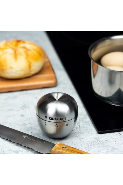 Kinghoff Apple-type kitchen timer, steel, 63x72 mm, 60 minutes, gray,