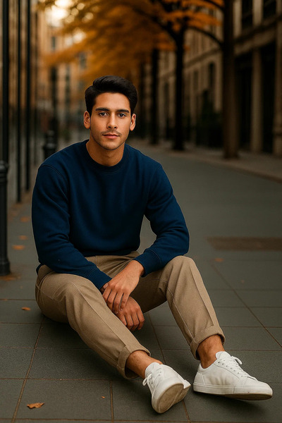 COMBİNE MİCHAİL Ανδρικό casual φαρδύ πουλόβερ βασικό σε μπλε ναυτικό χρώμα