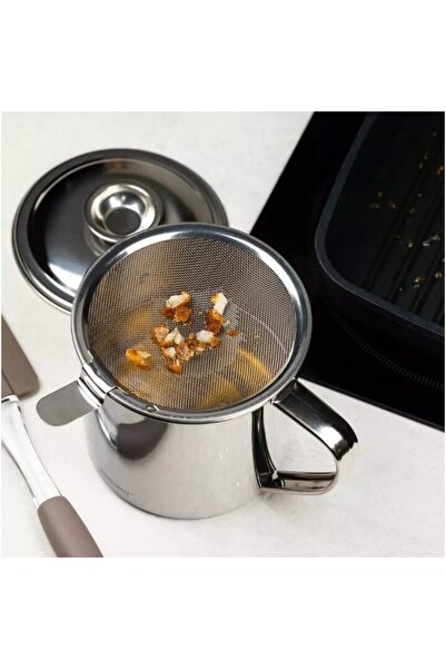 Kinghoff Oil strainer container, with lid and filter sieve, steel, 1.2 liters,