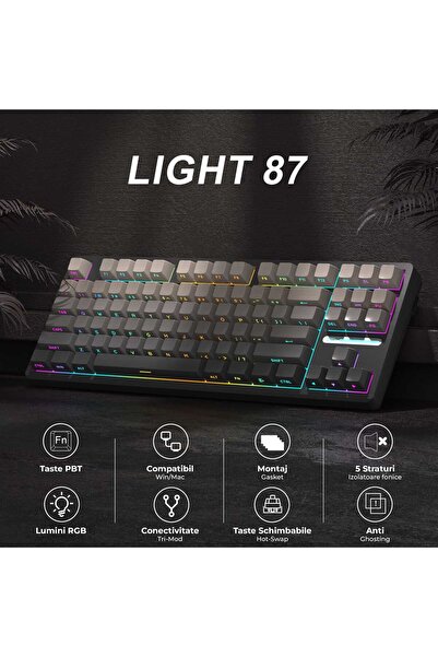 Timebox Wireless Mechanical Gaming Keyboard, 80% RGB, 87 PBT Keys, BT/2.4G/USB-C, Hot-Swap, Win/Mac