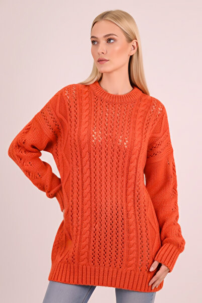 armonika Women's Orange Hair Knit Hollow Out Sweater Arm-26K136083