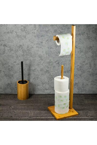 Kinghoff Suport hartie igienica, din bambus, 19x19x66,5 cm,
