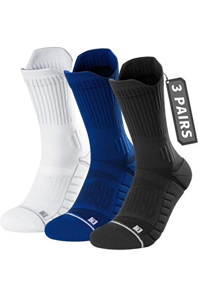 AZONEE 3 Pairs Coolmax Compression Running Socks, Thick Cushioned Men's Hiking Crew (L)