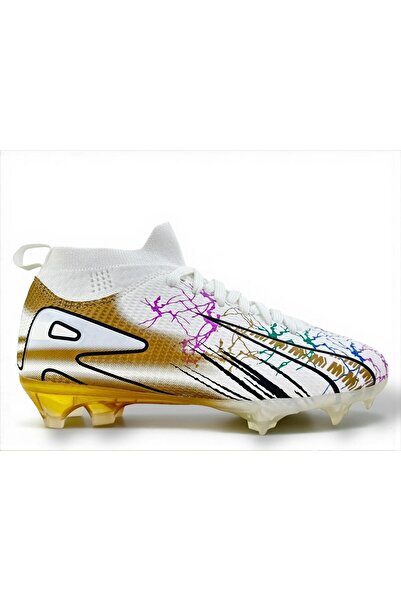 royalmoni Lace-Up Comfortable and Lightweight Unisex Football Boots White and Gold