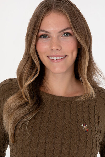 U.S. Polo Assn. Women's Khaki Crew Neck Basic Sweater 50307728-Vr027