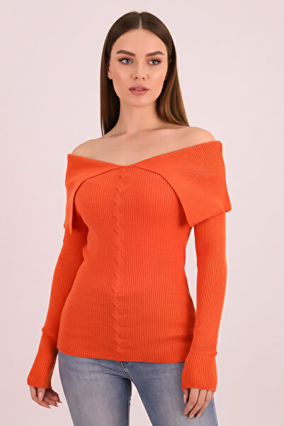armonika Women's Orange Madonna Collar Knitwear Sweater Arm-26K136068