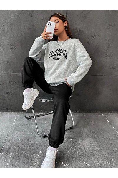 zeag SET DE Trening pentru Femei, cu imprimeu California, gri, cu top cu gât ...