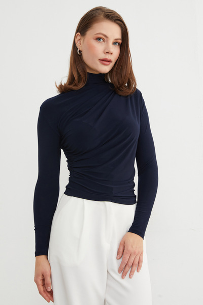 Fulla Moda Draped Turtleneck Blouse