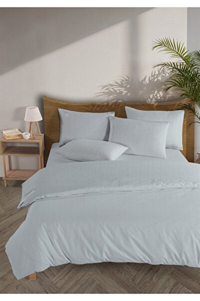 Monolisse Line %100 Cotton Ranforce Akay Light Blue Yarn Dyed Duvet Cover Set...